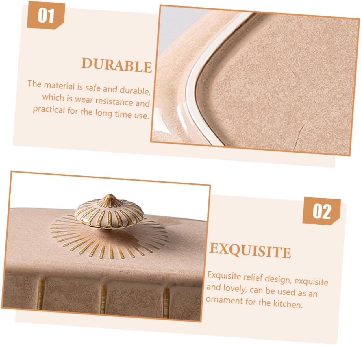 Cabilock Ceramic Butter Dish with Lid Decorative Butter Serving Plate and Dessert Holder Stylish Rectangular Snack Tray and Sliced Fruits Easy to Clean and Practical Kitchenware