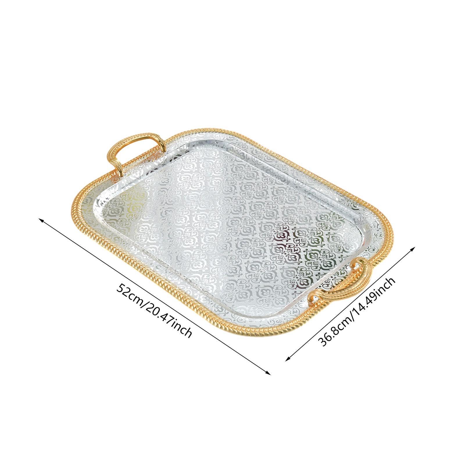 Bandeja para Servir, Soporte para Tazas de Té, Bandeja de Postre de Hierro con Asas, Bandeja Decorativa, Bandeja para Comida para Restaurante, Hogar, L