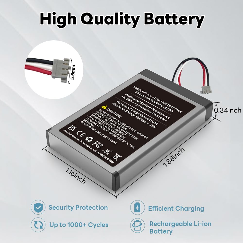 Confezione da 2 batterie per PS5 Dualsense Edge, aggiornamento 2026 ad alta capacità 3600 mAh, batteria ricaricabile per controller PlayStation 5 Dualsense Edge con kit di attrezzi