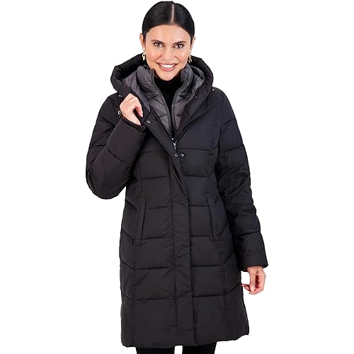 Jones NY Long Puffer Coat Women, Warm Long Coat Women Winter, Women's Coats
