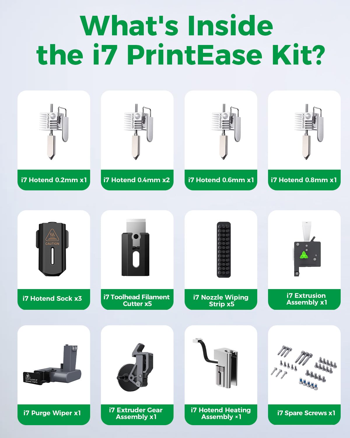 Kit PrintEase oficial Creality SPARKX i7, 12 piezas originales para el 95% de reemplazos, lote de partes para impresora 3D, una caja, mantenimiento multicolor