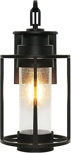 Miniatura 3 de MONKFISH Lámpara de pared negra para exteriores con pantalla de cristal de burbujas, buena lámpara para porches, jardines, terrazas, garajes,