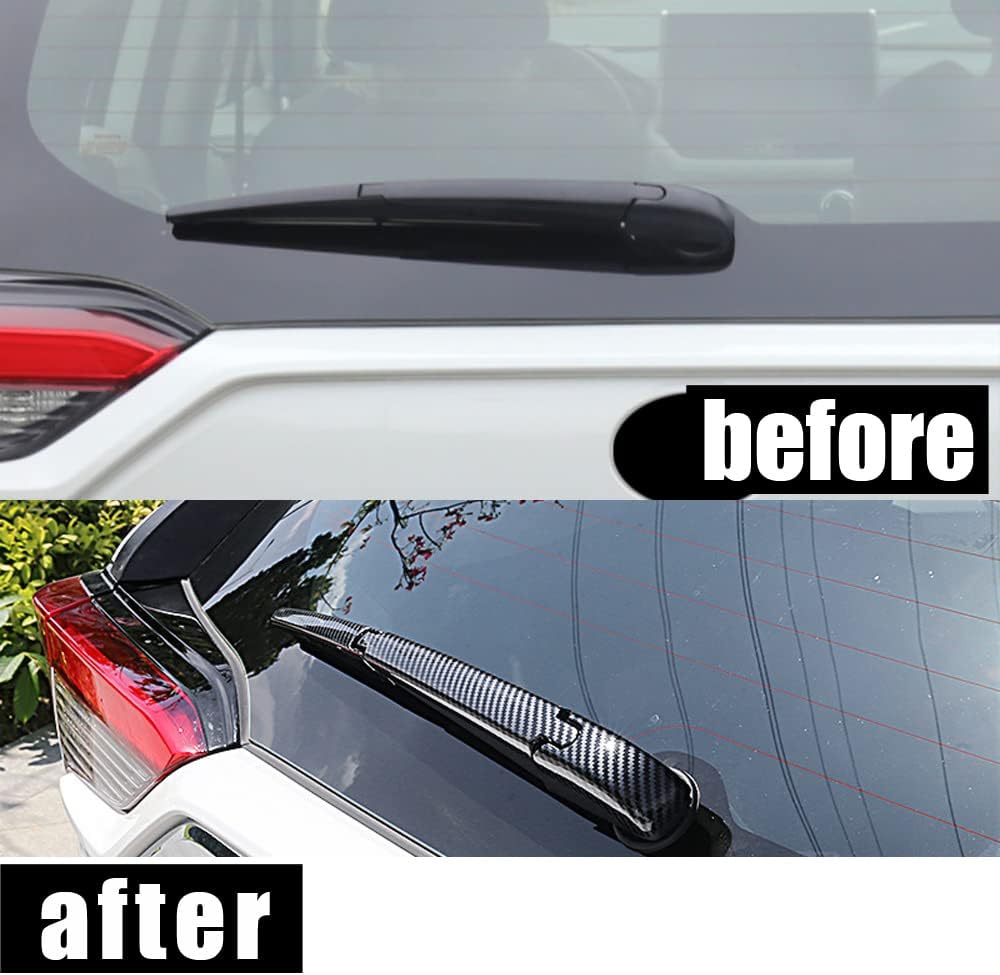 ERIDANUS Auto Accessories Fit for RAV4 2024 2023 2022 2021 2020 2019 Rear Window Windshield Windscreen Wiper Cover Trim (Black Carbon Fiber Style) ABS 3 PCS