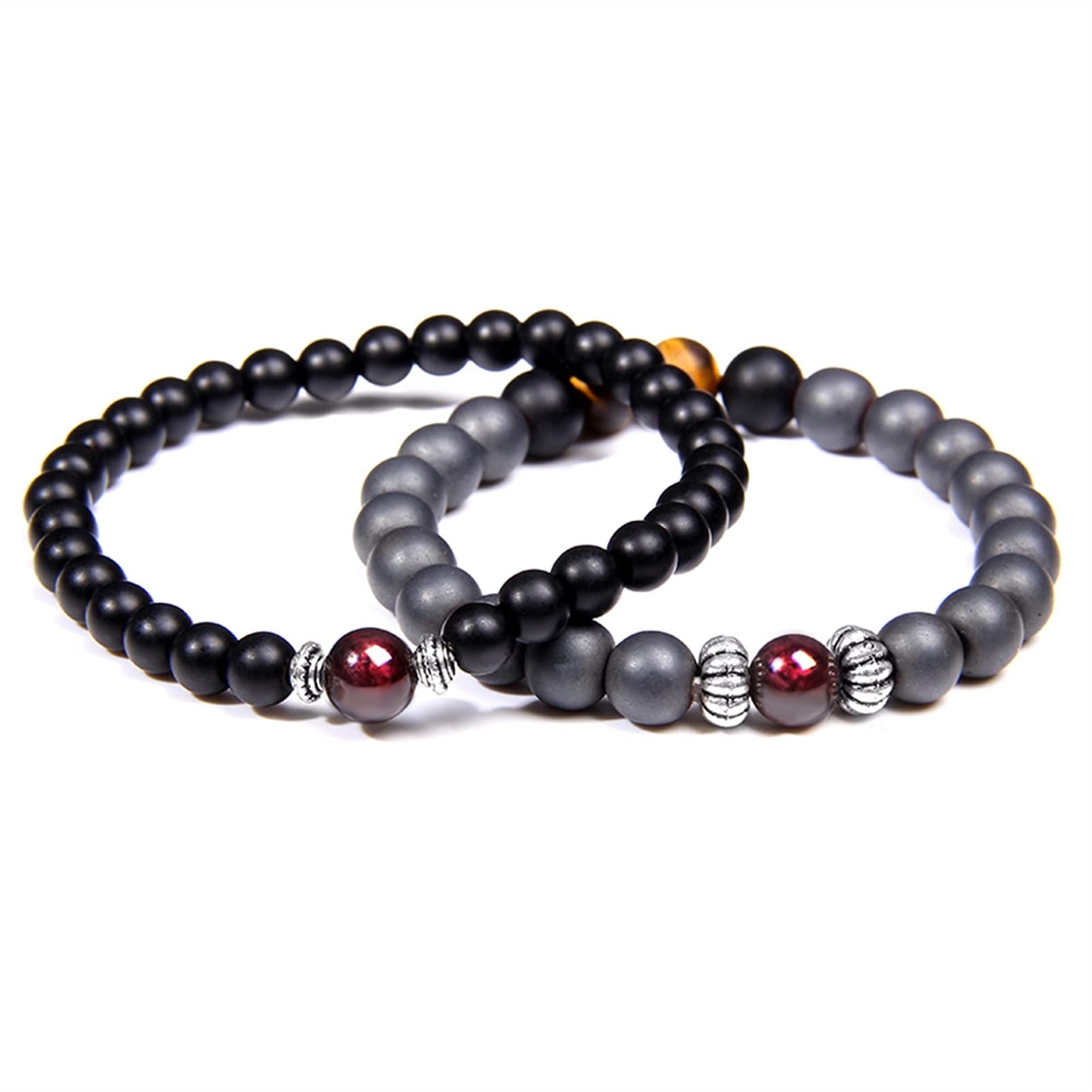 Naturstein-Armband, Herren-Armbänder, natürlicher Granat-Perlen-Armband für Frauen, rotes Stein-Armband, versilbert, Yoga-Balance, Paar-Schmuck, Geschenk, Armband-Schmuck