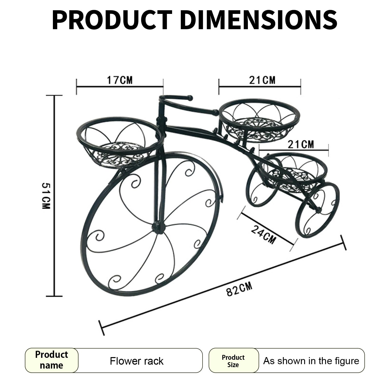 Support Plantes Vélo Métal Vintage,Porte-Pot Fleurs Tricycle avec 3 Paniers