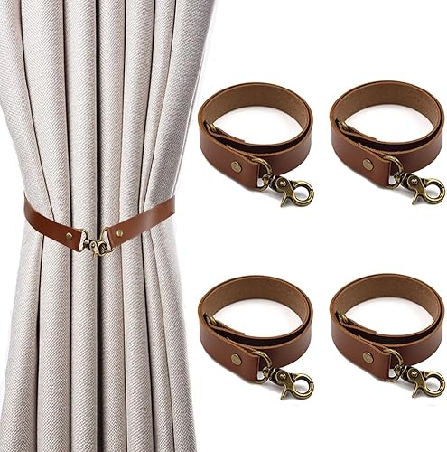 Juego de 4 alzapaños de cuero para cortinas, estilo vintage, hebilla de cortina, soporte para cortinas al aire libre, para oficina, sala de estar,
