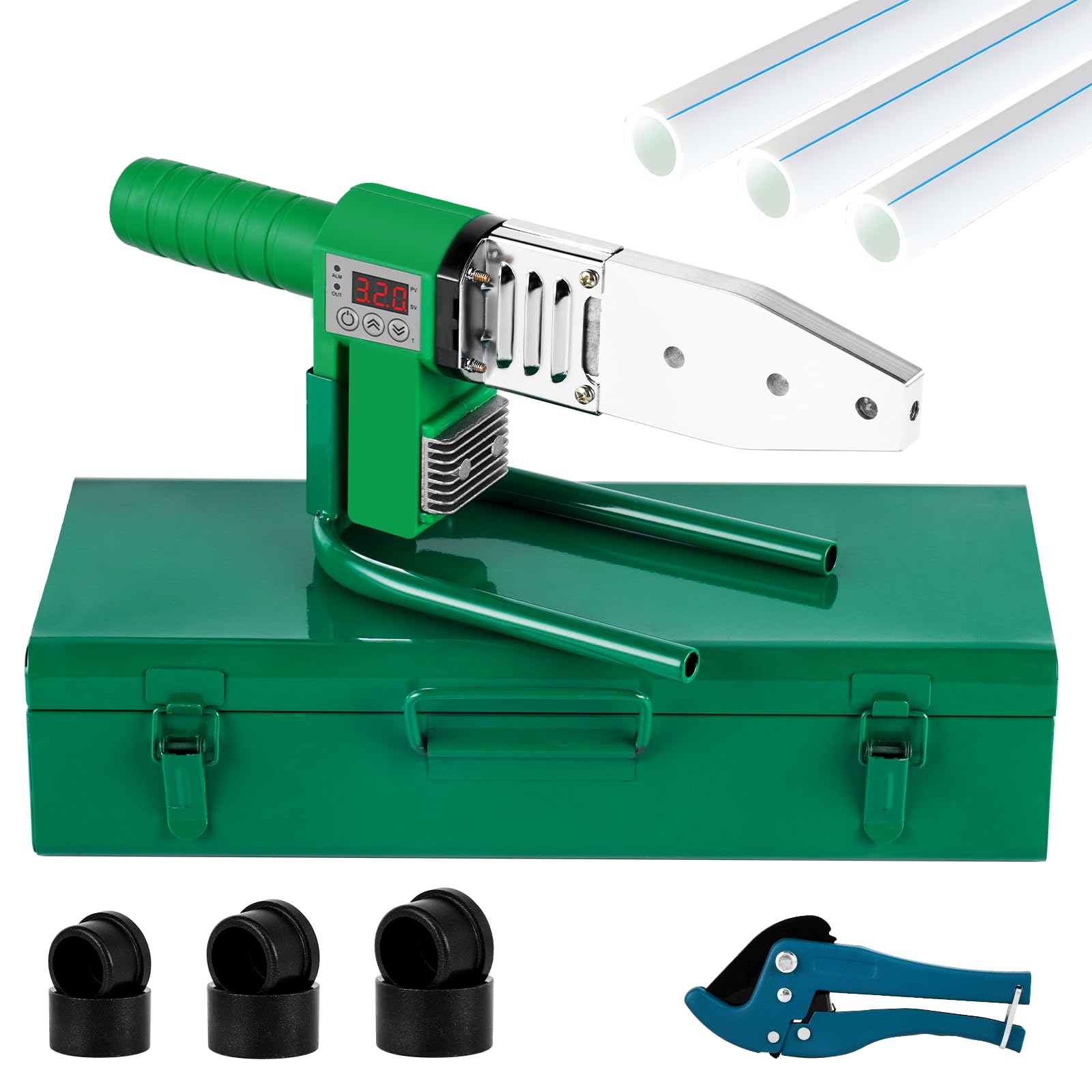 Plastic Water Pipe Welder with 0.79/0.98/1.26'' Die, 110V Plastic pipe welding tool for PE, PPR, PVC Pipe Heater, Pipe Welding Machine with Digital Dispaly