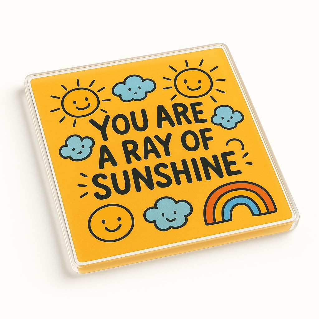 The Plum Penguin Sunny Doodle Vibes Vibrant Acrylic Coaster Gift - Design With Motivational Quote For Home Or Office Decor