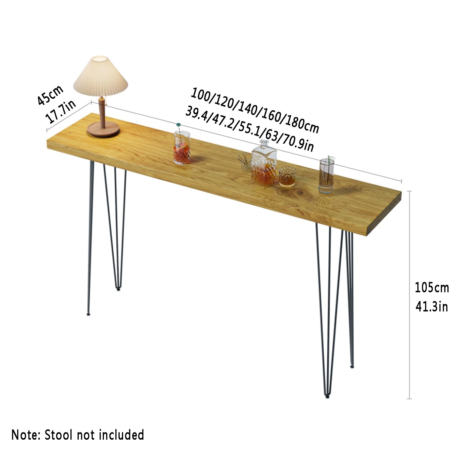 Tavolo da pranzo industriale alto – Tavolo alto stretto con piano in legno massello e robusta base in metallo, mobili moderni per cucina, patio, bar e sala da pranzo per intrattenimento