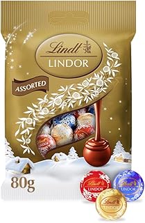 Lindt Lindor Christmas Assorted Chocolate Mini Truffles Bag, Contains Truffles with a smooth melting filling, 80g