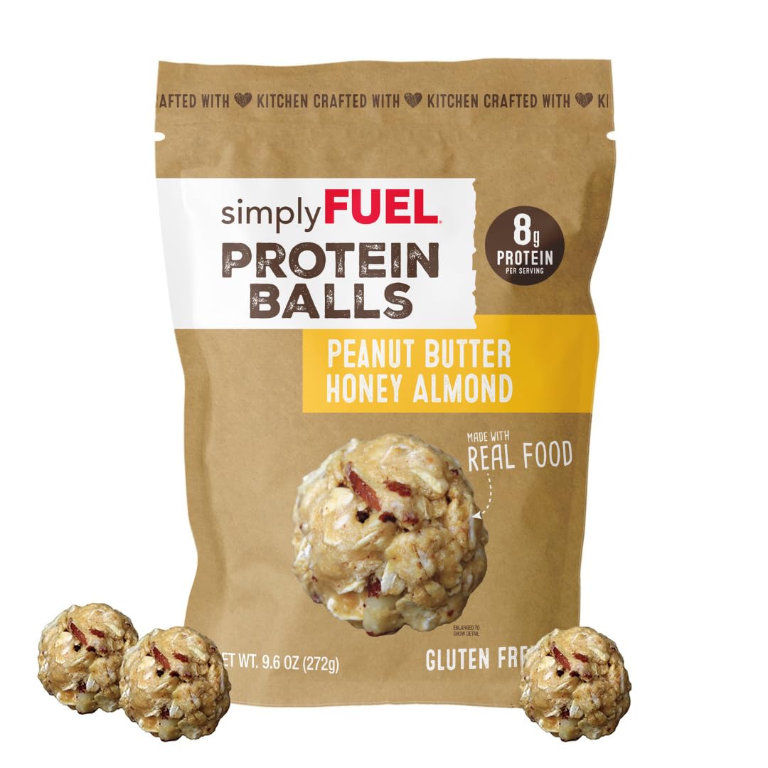 simplyFUEL Whole-Food Protein Balls (Peanut Butter Honey Almond), 8 g High-Protein, Gluten-Free, Healthy Snack for Adults & Kids, 9.6 oz