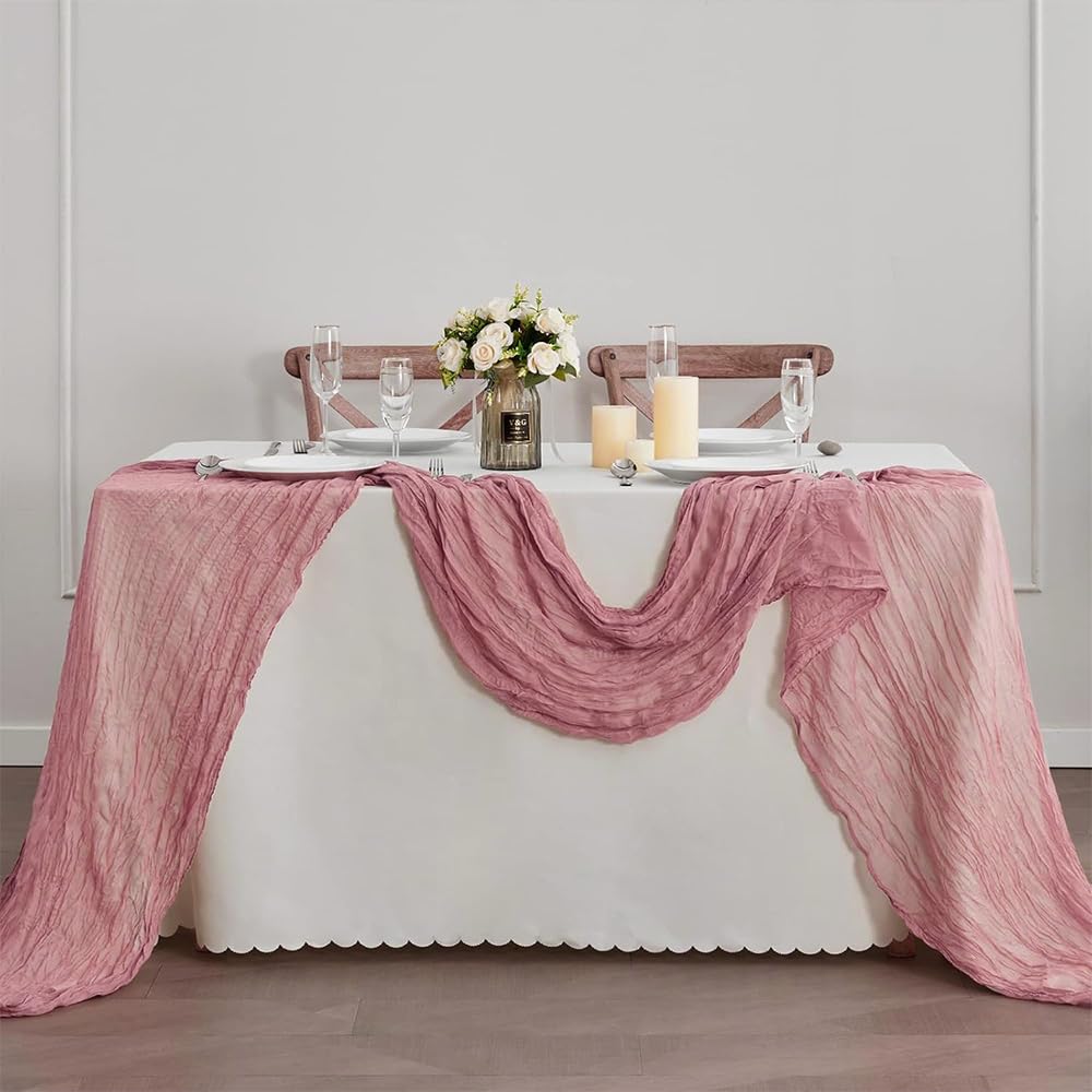 Runner Da Tavola In Garza Rosa – 4 Metri Di Lunghezza – Bohémien, Stile Rustico Per Matrimoni, Compleanni, Baby Shower - 3