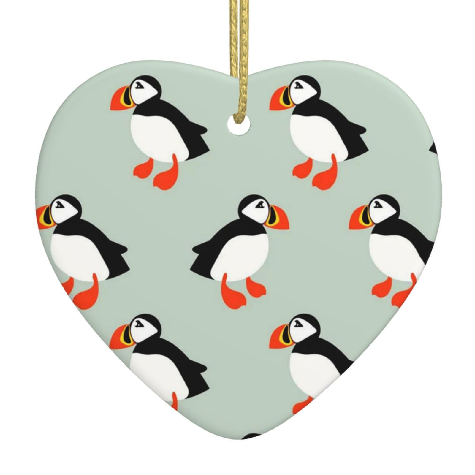 Ceramic Christmas Ornaments Cute Puffin Seabird Christmas Tree Heart Ornament Hanging Pendant Decorations Cute Christmas Home Decorations Xmas Gifts