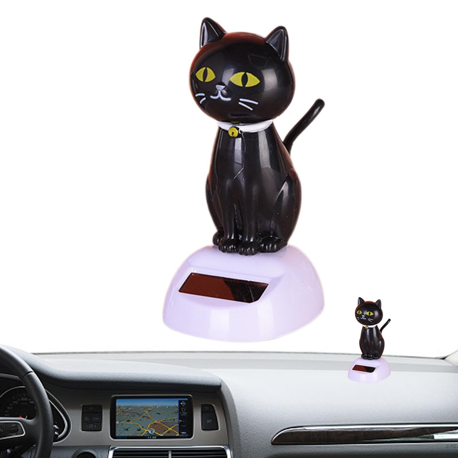 Décoration de voiture en forme de chat noir, jouet solaire pour tableau de bord, petit gadget décoratif, décoration de tableau de bord de chat secouant, décoration de voiture pour fenêtre de