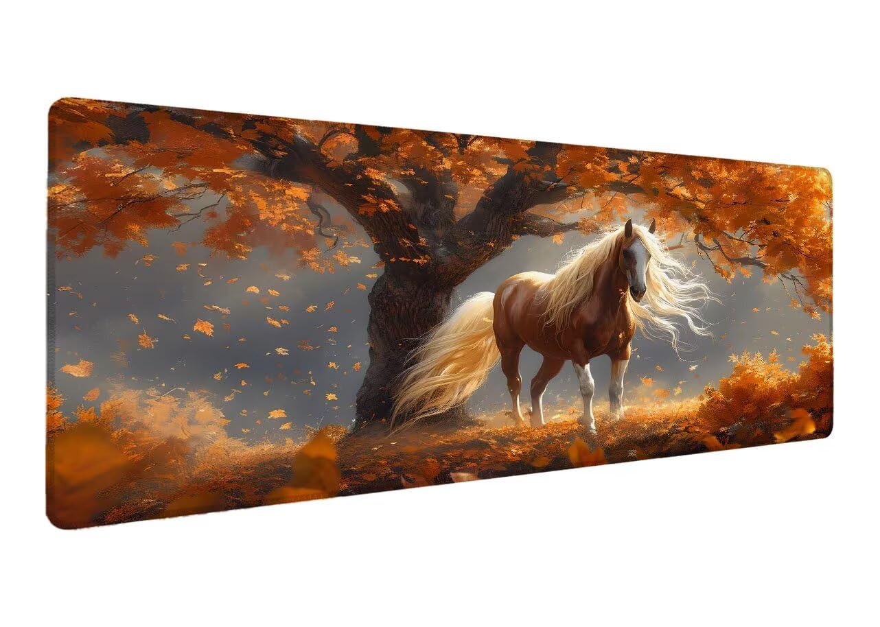 Alfombrilla Ratón, Alfombrilla Gaming Árbol XXL 1200x600x3mm, Extendida Base de Antideslizante Caucho Mouse Pad Caballo, Protector Escritorio con Bordes Cosidos, Mejora la precisión y la Velocidad H-8