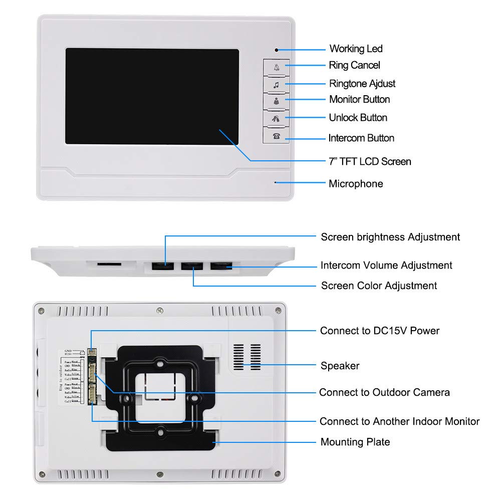 Videocitofono campanello citofono Kit sistema 7 pollici chiaro display IR Solo movimento porta visione notturna campanello 2 monitor per casa/appartamenti