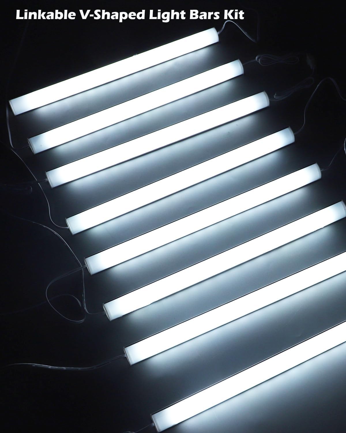 Cefrank Illuminazione sotto il mobile, 8 pezzi di barre LED a forma di V da 30cm collegabili per mobile da cucina, vetrina esposizione, ripiano - 16Watt 1600 Lumi - Bianco Puro (6000K)