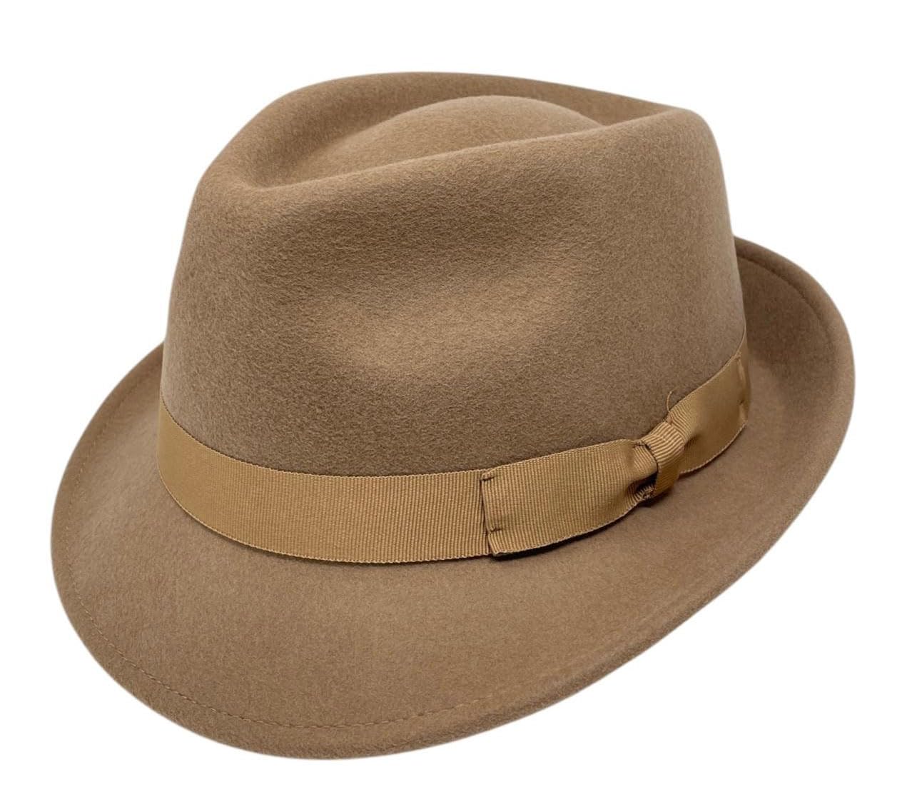 100% Wool Trilby Hat Waterproof & Crushable Handmade with Grosgrain Band (UK, Numeric, 7, Camel)