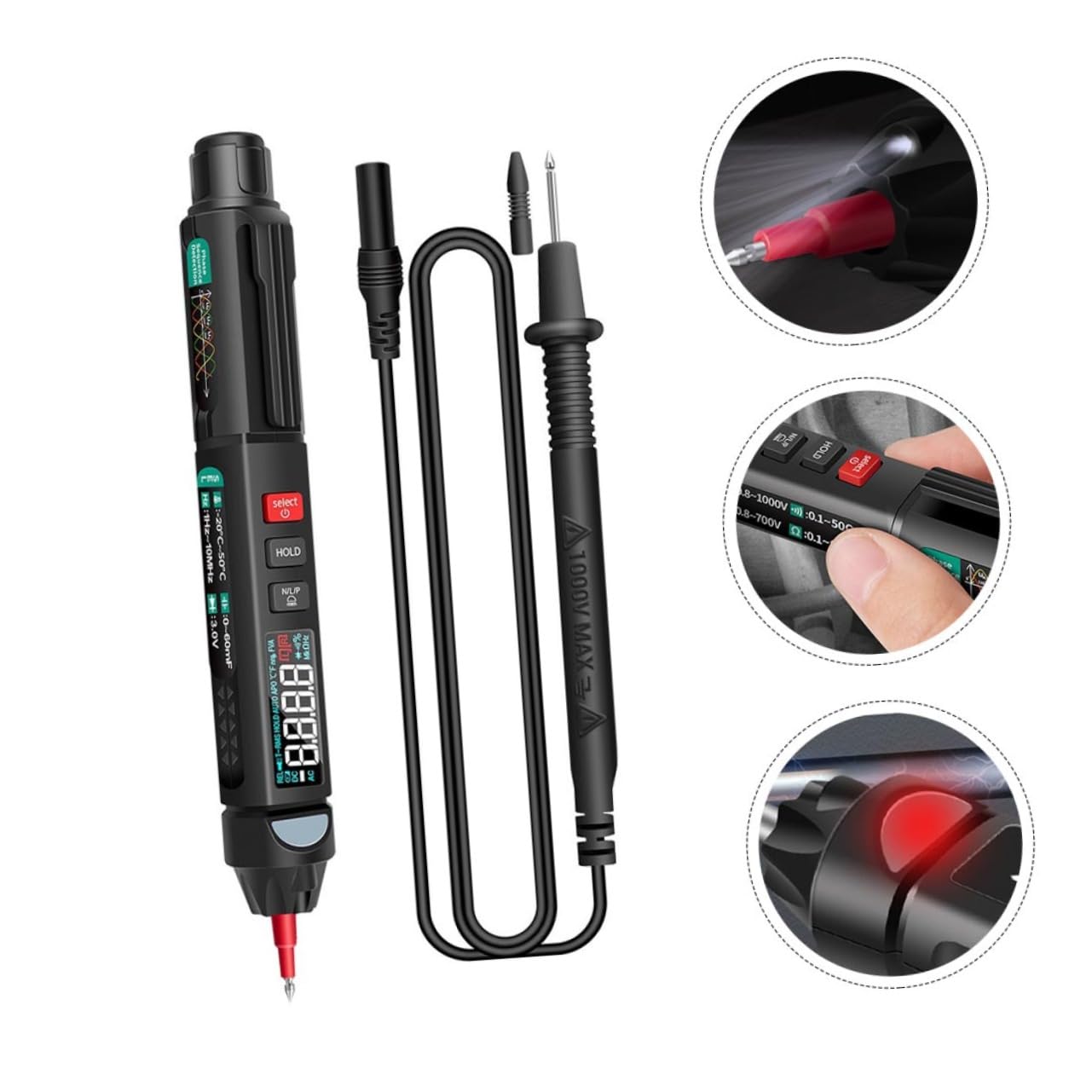 Uonlytech Stromprüfer Stift Kontaktloser Teststift Digitaler Spannungsprüfer mit Farbdisplay Alarmfunktion und Automatischer Empfindlichkeitswahl für Professionellen Einsatz