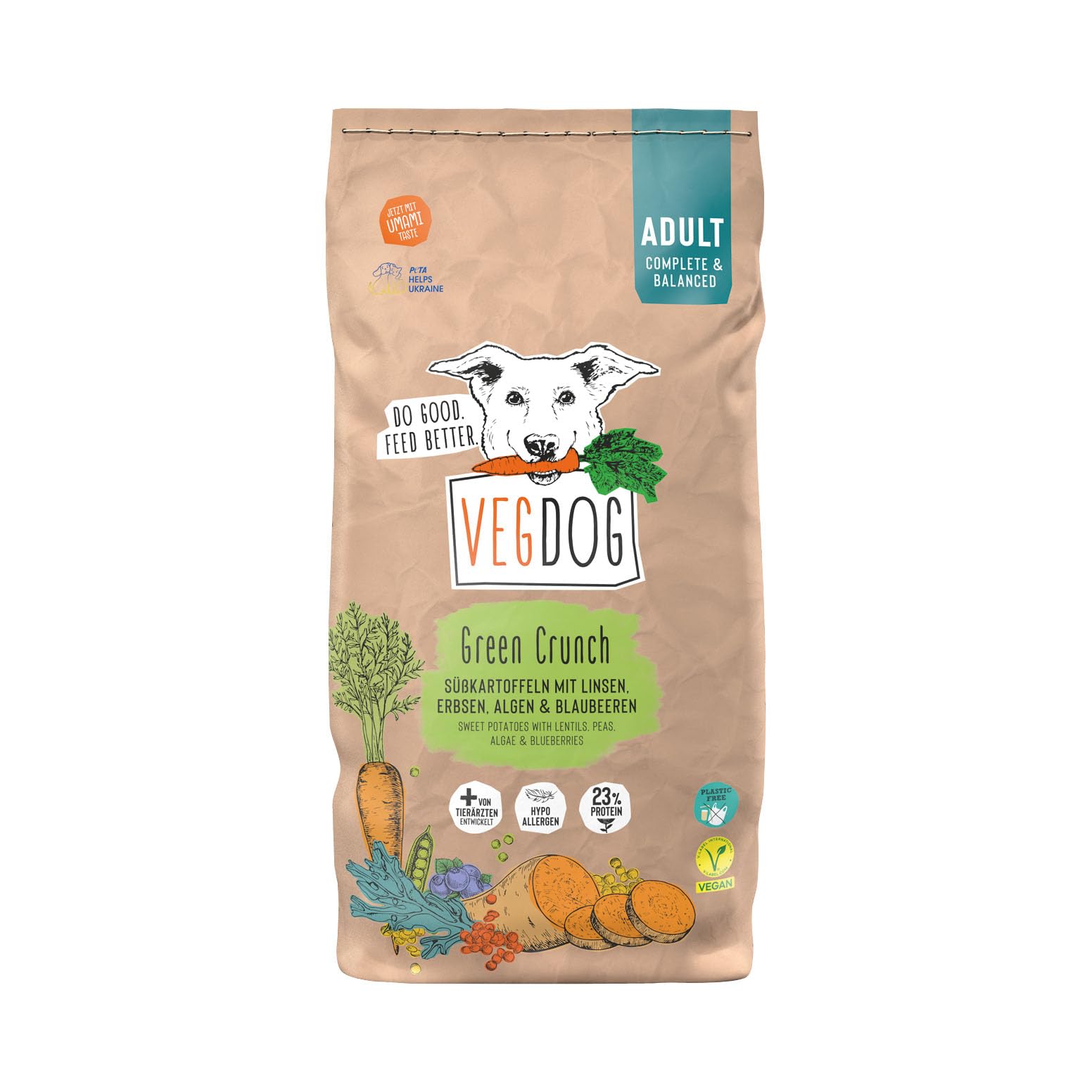 VEGDOG Green Crunch hypoallergenes Trockenfutter (10 kg) | Adulte Hunde | ohne Gluten, Getreide und Soja | Alleinfutter für Allergiker mit Erbsenprotein