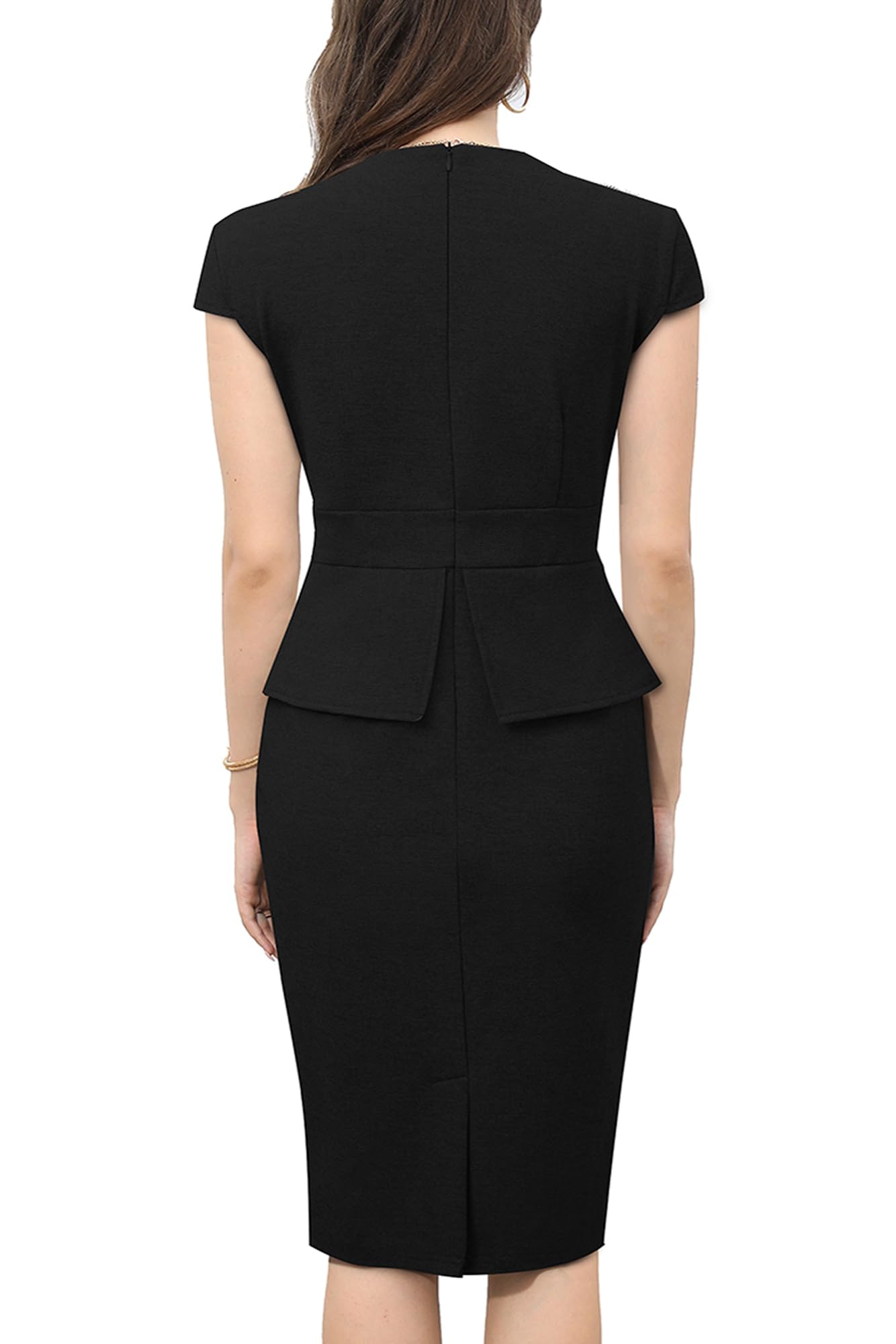 HOMEYEE Vestito delle Donne Elegante cap Sleeve Peplo Colore Solido Vestito da Cocktail Retro Lavoro d'ufficio Vestito Aderente B992