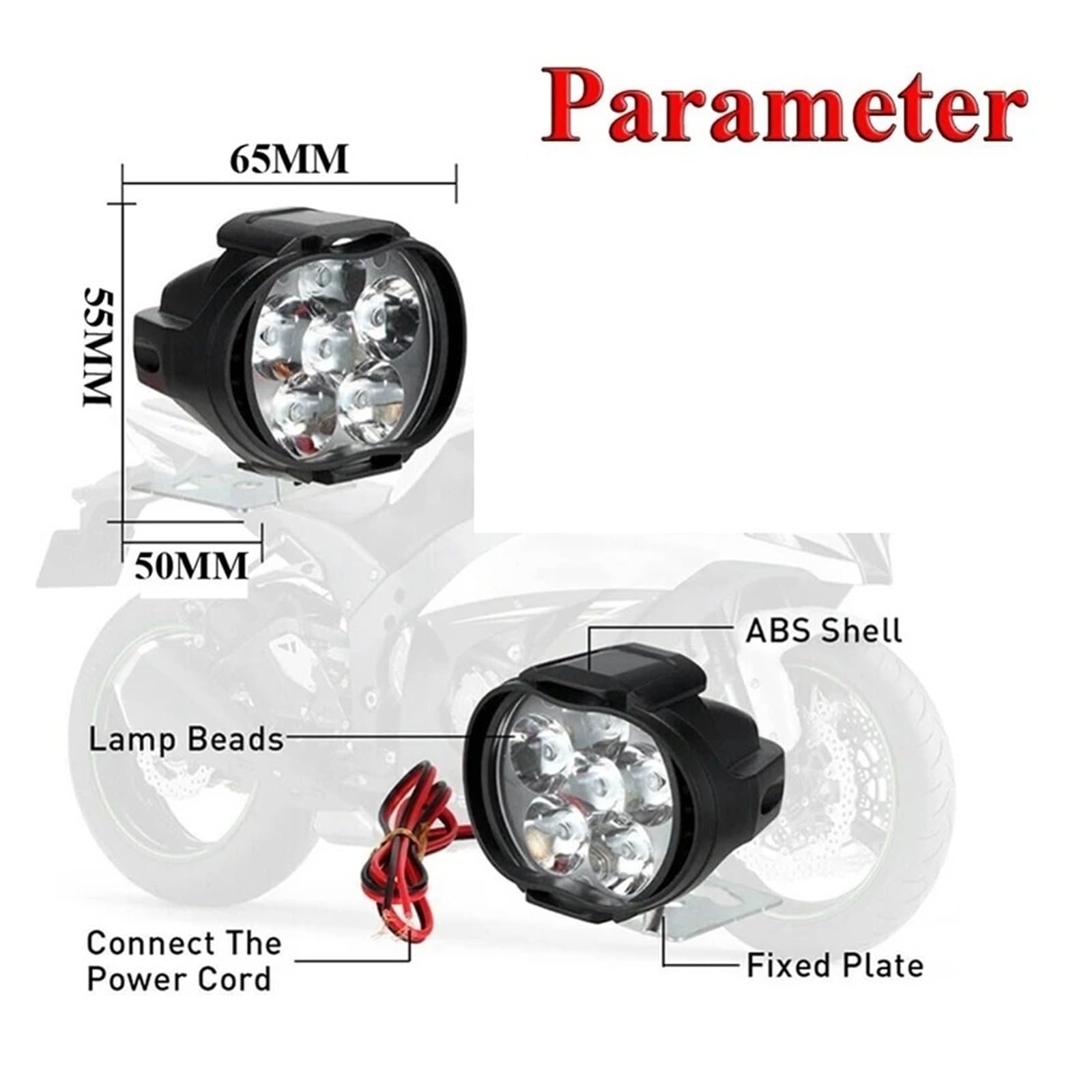 ESPYN Phares Moto Phare Led Blanc Pour Motos Feu Avant Auxiliaire Travail Projecteur Pour Scooter Spot Supplémentaire Antibrouillard 2 Pièces(3pcs set)