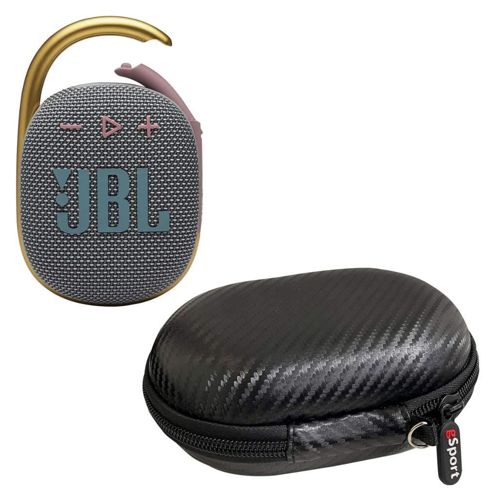 JBL Clip 4 Waterproof Portable Bluetooth Speaker Bundle with gSport Carbon Fiber Case (Gray)