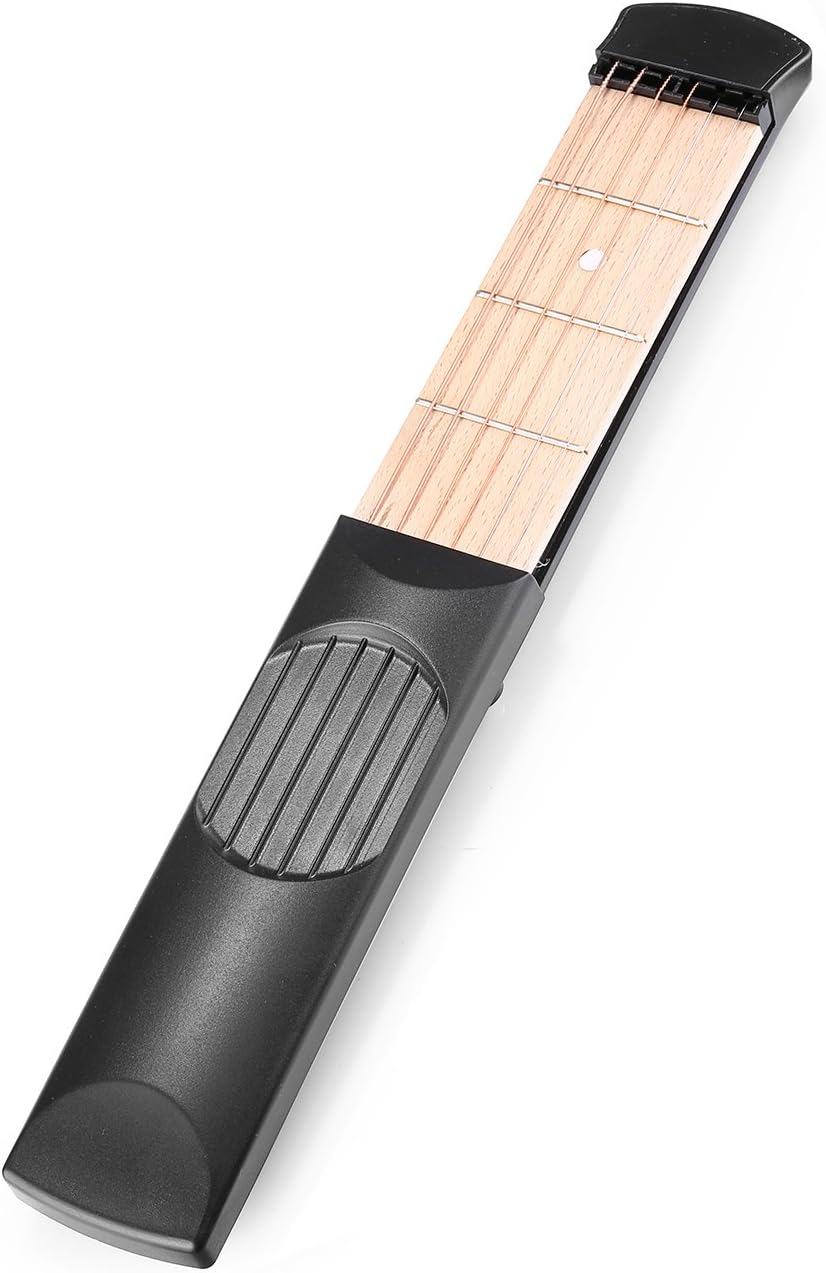 Maaron 6 String 4 Fret Portable Wooden Pocket Guitar Hand Exerciser (Black)