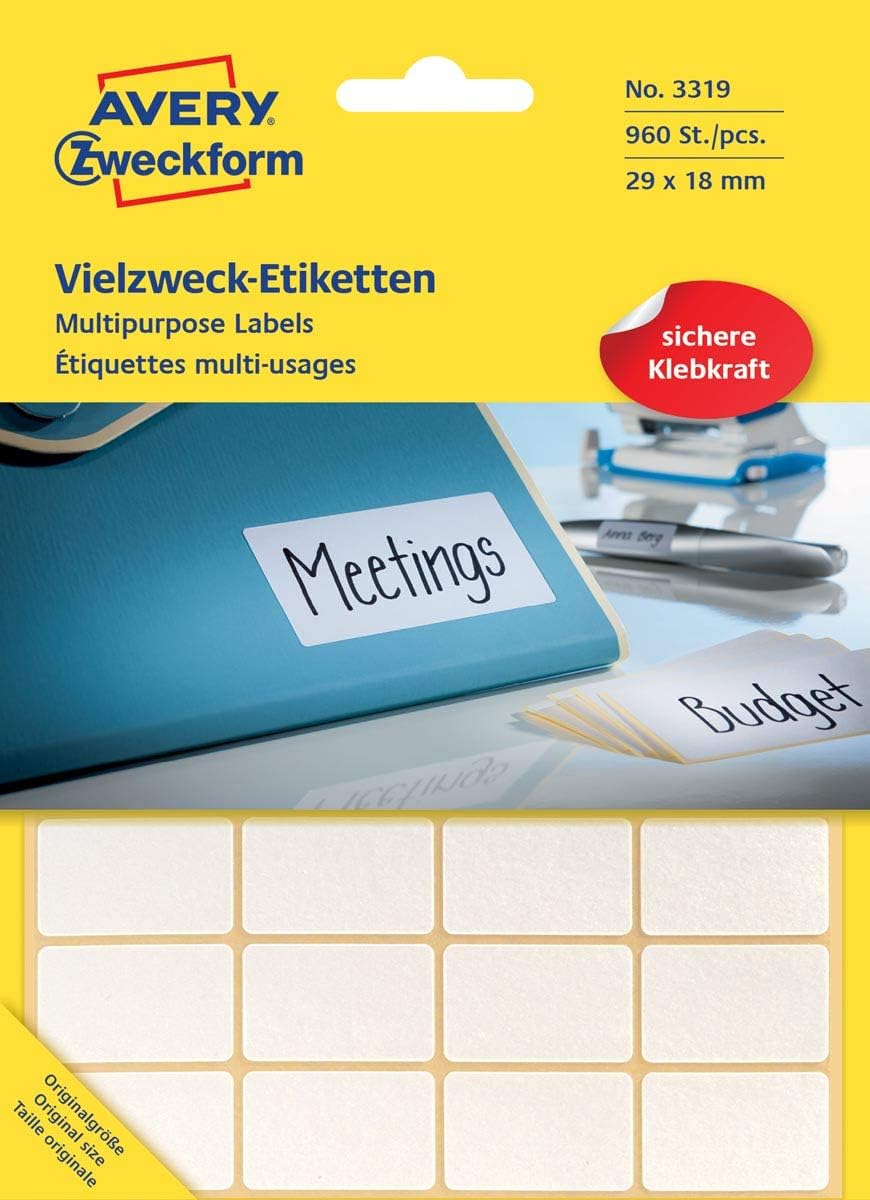 Avery Manual Labels, White, 29 x 18 mm - self-Adhesive Labels (White, 29 x 18 mm, White, Rounded Rectangle, 29 x 18 mm, Paper)