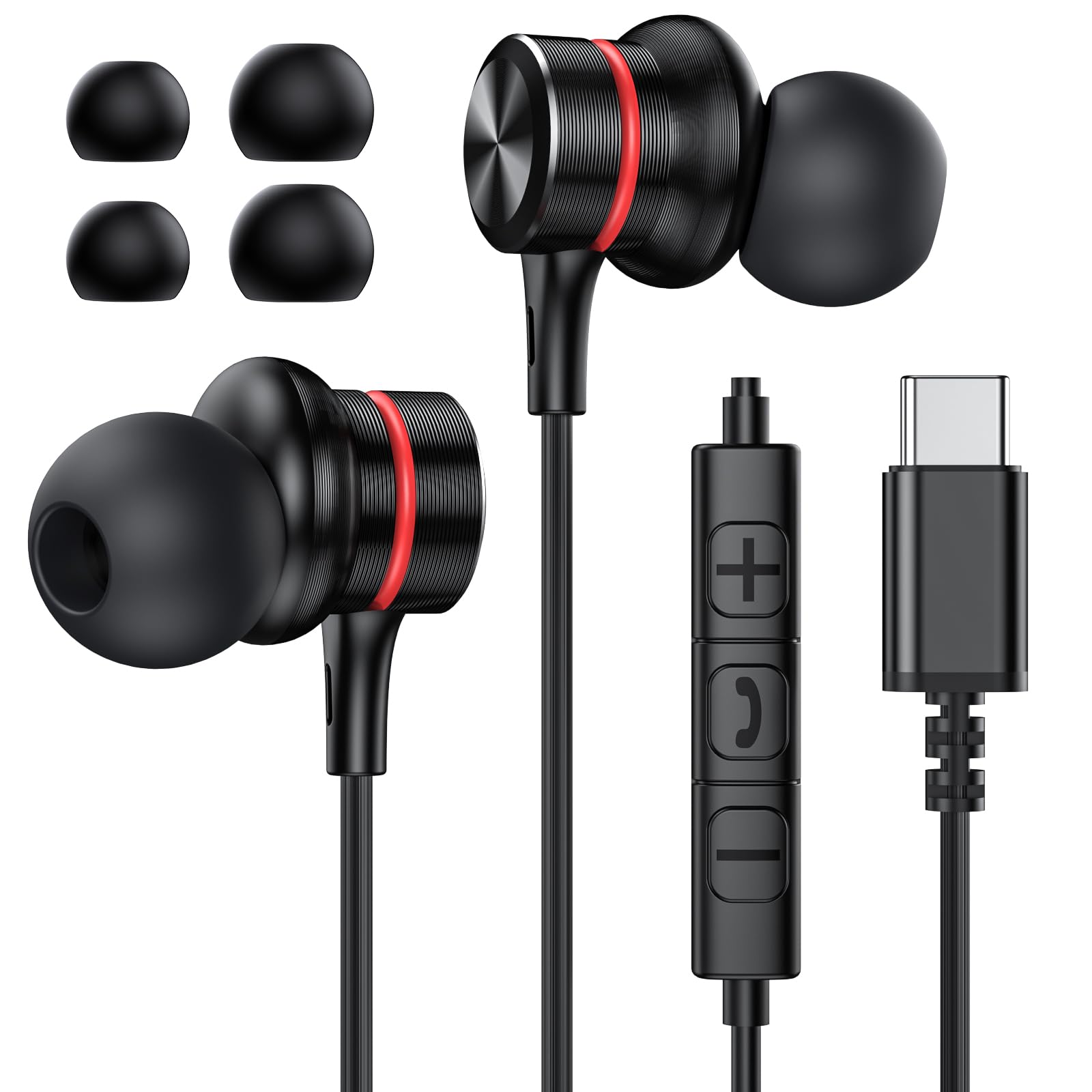 MOSWAG USB C Headphones, Wired Earbuds in-Ear Type C Earphone, Microphone & Volume Control HiFi Stereo Type C Earphones for iPhone 17/16/15 Pro Max,