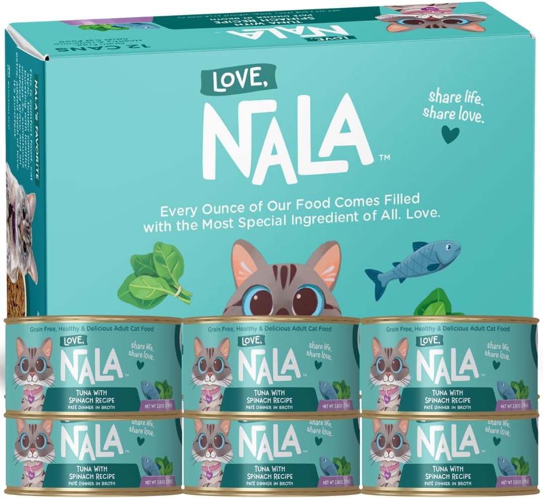 LOVE, NALA - Natural Adult Cat Wet Food - Tuna Pate with Spinach Recipe - 2.8 oz, Pack of 24 Cans - Grain-Free, Non-GMO, No Gums, No Carrageenan