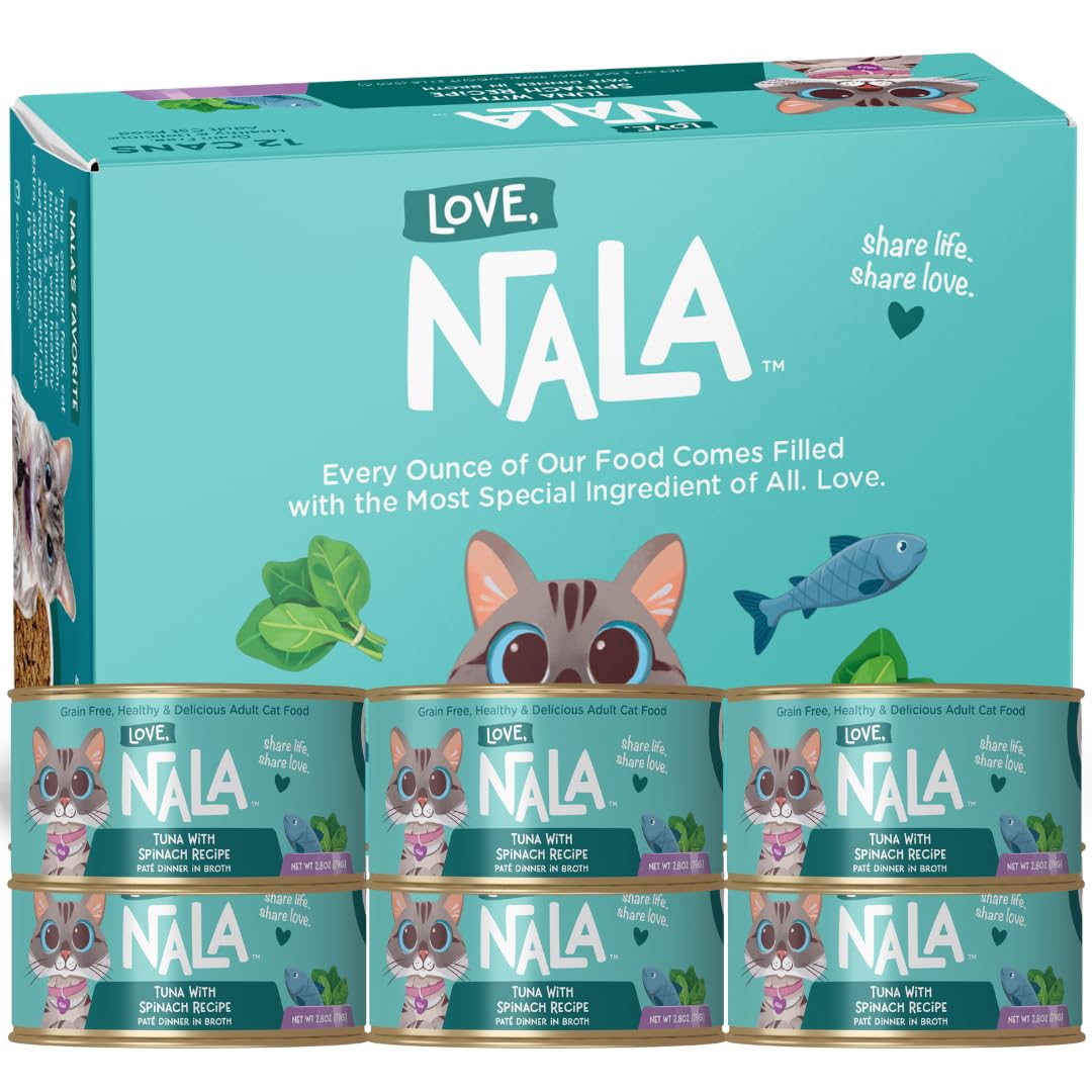 LOVE, NALA - Natural Adult Cat Wet Food - Tuna Pate with Spinach Recipe - 2.8 oz, Pack of 24 Cans - Grain-Free, Non-GMO, No Gums, No Carrageenan
