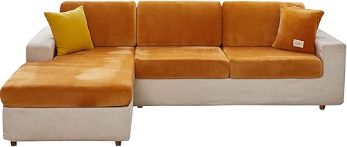 Miniatura 14 de MIFXIN Funda elástica de terciopelo para sofá, funda de cojín universal, resistente al desgaste, forma de L, funda para respaldo de sofá seccional,