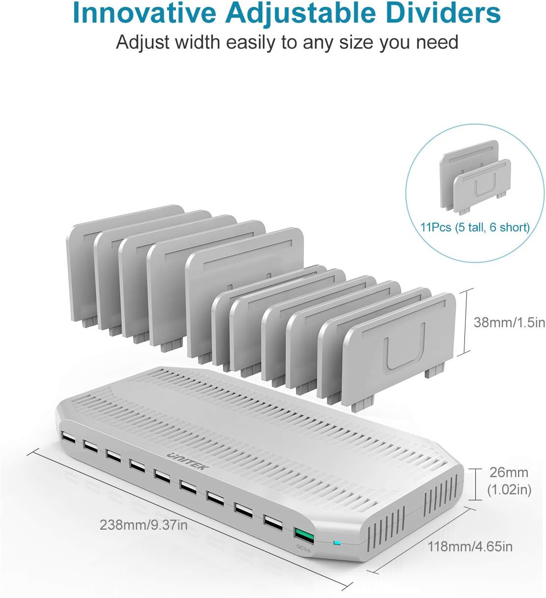 Buy 2 get 3 Unitek Charging Station for Multiple Devices, USB Charging Dock with Adjustable Dividers, QC 3.0 and SmartIC, iPhone, iPad, Tablet Organizer Stand-(UL Certified) 70% Off Everything Unitek Charging Station for Multiple Devices, USB Charging Dock with Adjustable Dividers, QC 3.0 and SmartIC, iPhone, iPad, Tablet Organizer Stand-(UL Certified)
