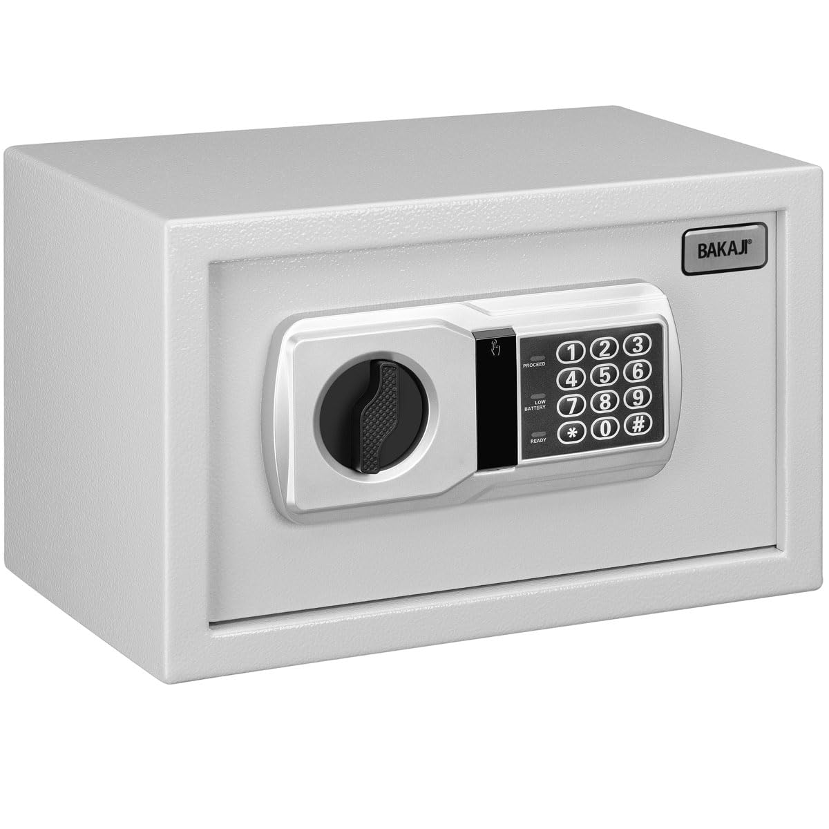 BAKAJI Coffre-fort électronique de sécurité avec boîte de batterie externe, boîte à valeurs et documents anti-effraction pour maison, hôtel, installation murale ou indépendante, 31 x 20 x 20 cm (gris)