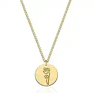 LOYATA Birth Flower Necklace Dainty 14K Gold Plated Necklace Engraved Custom Floral Pendant Necklace Personalized Jewelry Handmade Birthday Gift for Women