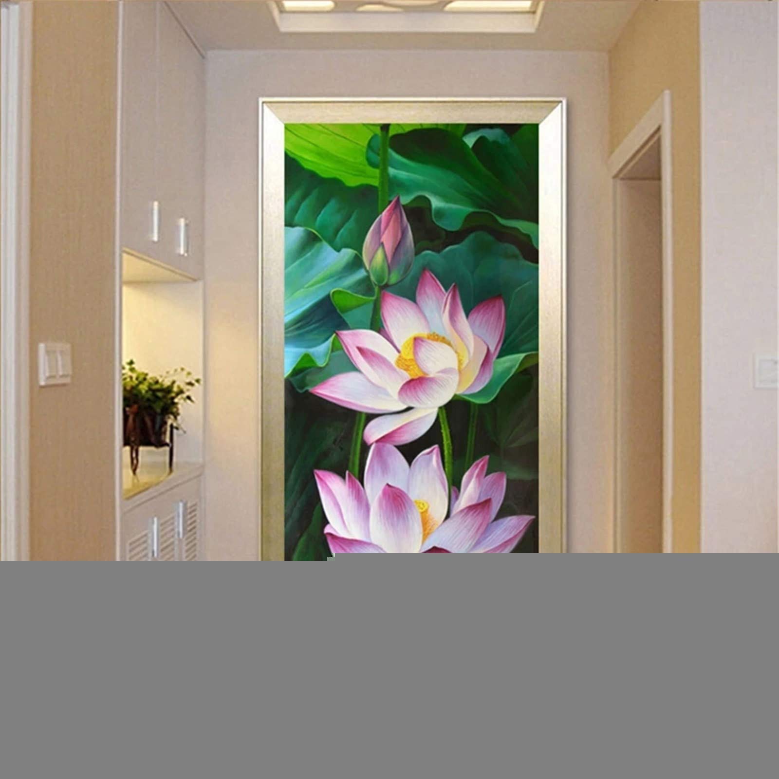 Broderie 5D DIY fleurs de lotus pour décoration murale de salon et chambre