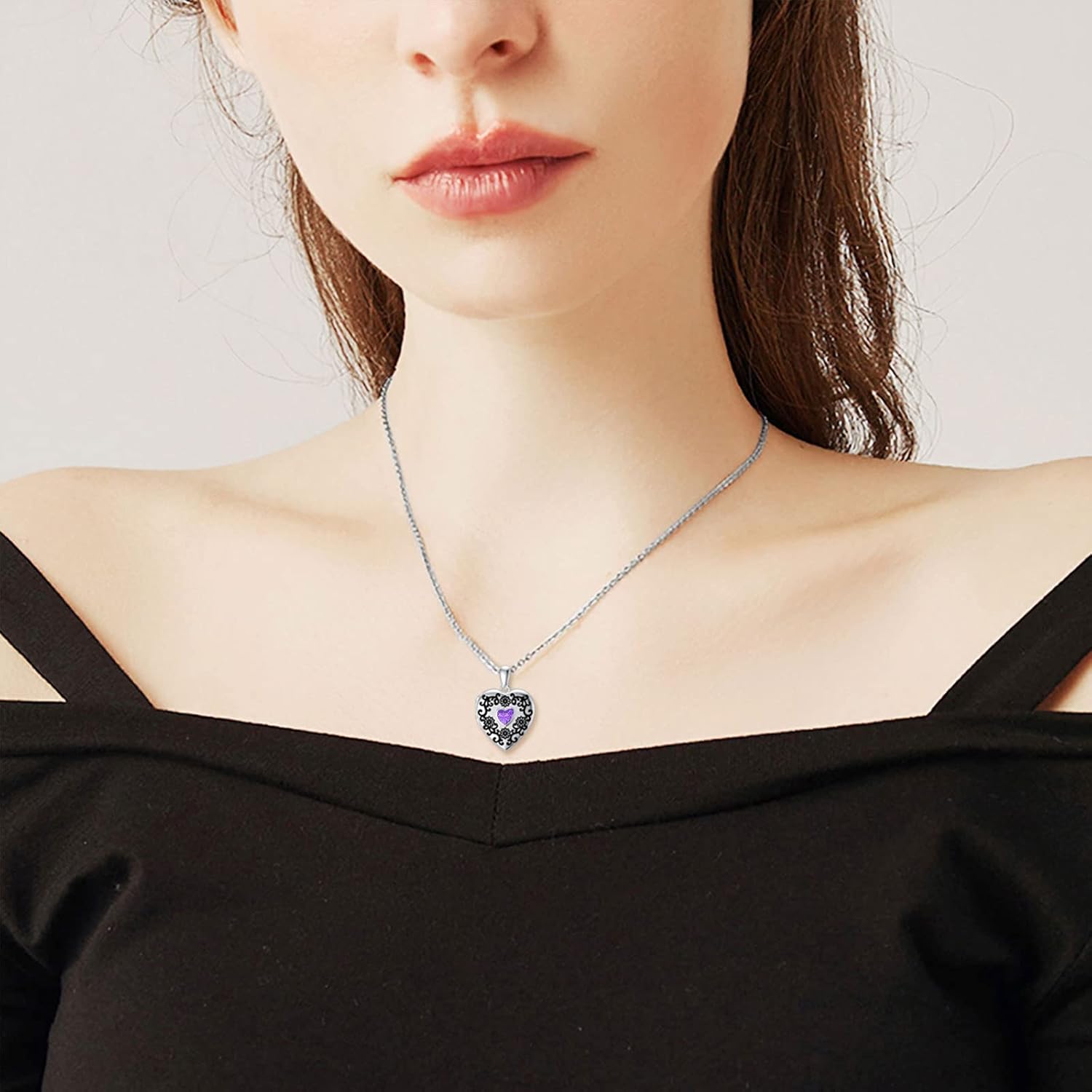 SOULMEET Personalized White Gold/Silver Sunflower Birthstone Locket Necklace that Holds 1 Picture Photo Heart Locket with Cubic Zirconia Heart Birthstone Crystal