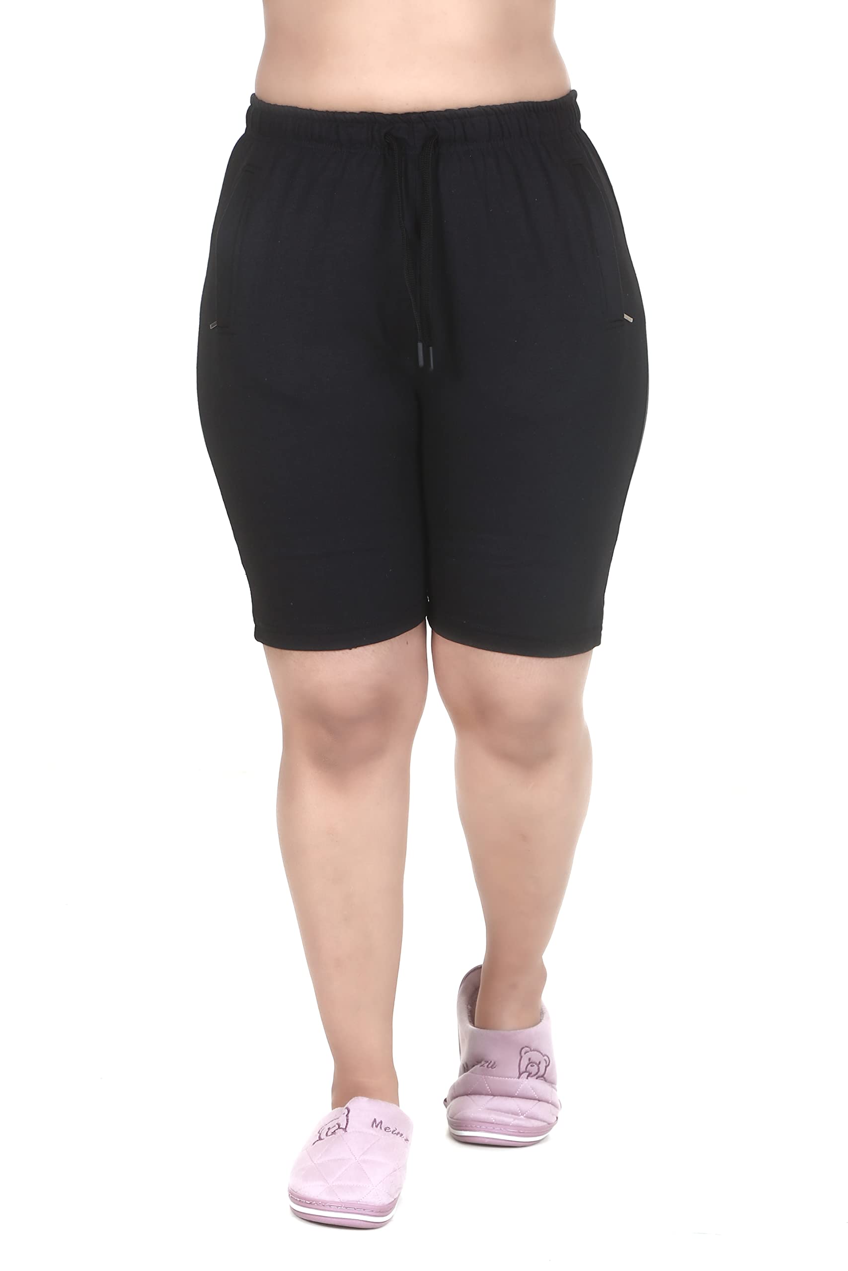 mukhaksh (Pack of 1 Women Ladies Girls Yoga Gym Wear Running Casual wear Lounge wear Black Shorts with String nada and Zipper Pocket Both Sides-picture-37