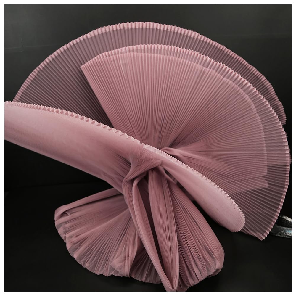 MFfly Organ Pleated Hard Mesh Fabric Plisse Fabric Accordion Crimping Wrinkle Modeling Decorative Designer Fabric M105F8 (Medium Pink, Stretch 1 Meter)