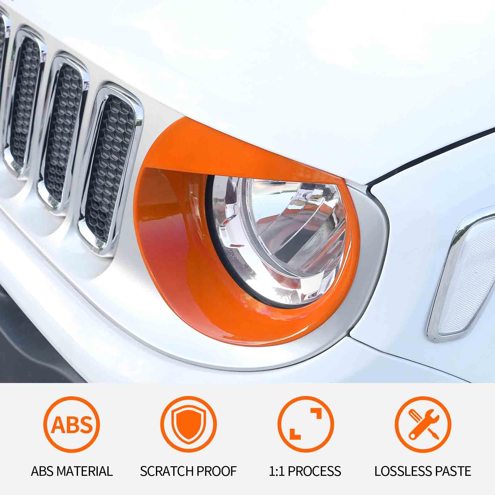 RT-TCZ for Renegade Headlight Cover Trim, Angry Eyes Front Light Bezels for Jeep Renegade 2016 2017 2018 Orange Exterior Accessories 2pcs