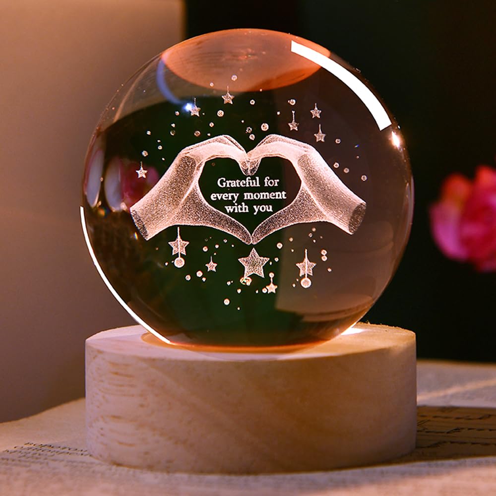 3D Heart Crystal Ball 60mm Love Gift for Couple Thanks Gifts for Women Romantic Gift for Her Glass Decorative Ball Gifts for Mom Nana Friends