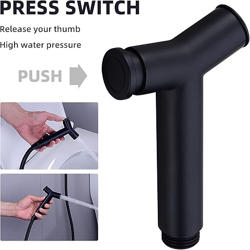 Miniatura 4 de TRUSTMI Pulverizador de bidé para inodoro de un solo orificio para montaje en pared, kit de ducha para pañales para bebés, cabezal rociador de botón