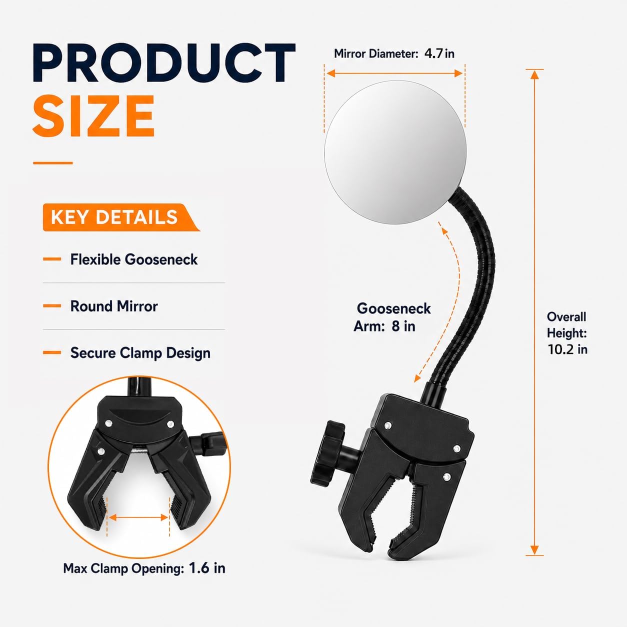 Stroller Rearview Mirror Allows you to see your baby's face while pushing the stroller Easy to attach Stroller accessory featuring a clear view and 360° rotation