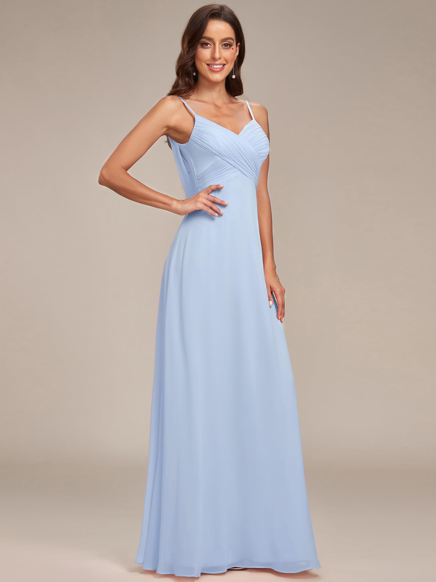 Ever-Pretty Vestido de Fiesta Corte Imperio sin Mangas sin Elasticidad Plisado Escote en V para Mujer Largo 80026