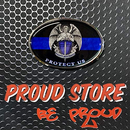 Proud Store Online Saint Michael Thin Blue Line Police Chrome Metallic Domed Decal Emblem 3.25X2.25 #TOP1