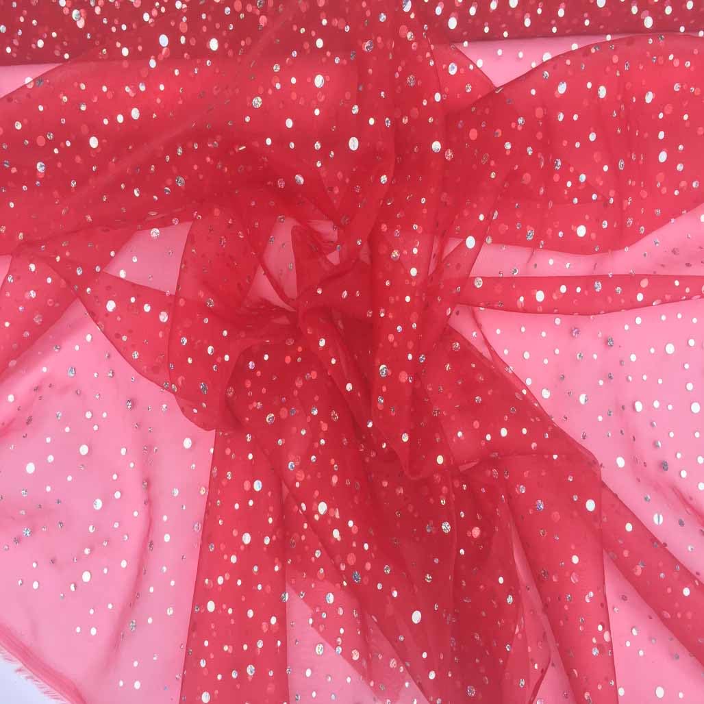 Hologram Organza draping voile wedding decorations Diamante sequin spots Net curtain Voile organza drapery Fabrics - PER METRE (Red)