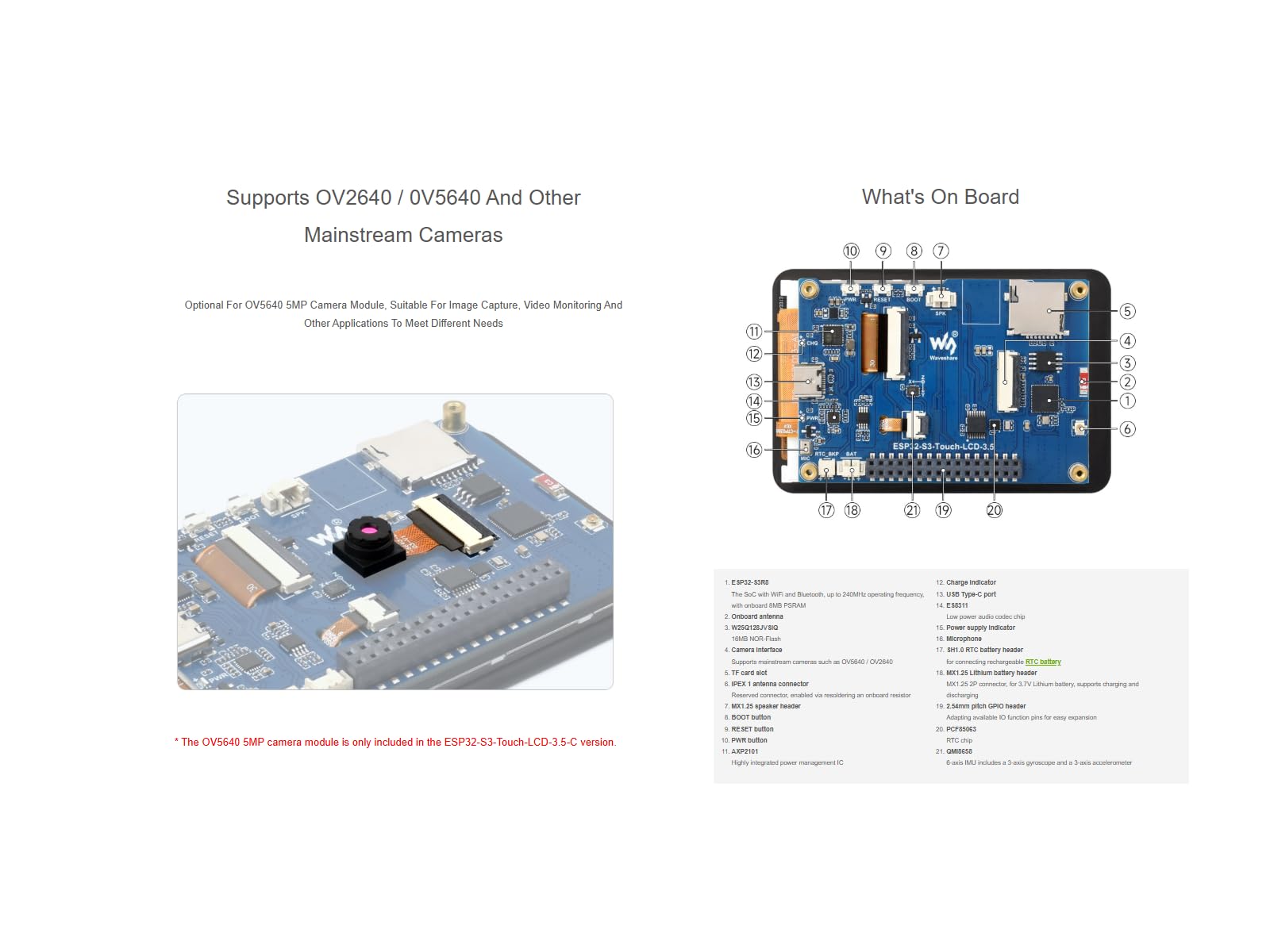 Waveshare ESP32-S3 3.5inch Capacitive Touch Display Development Board with Case and OV5640 Camera,320×480 Pixels 262K Color IPS LCD Panel Supports Wi-Fi and Bluetooth 5,Supports ESP-IDF, Arduino IDE