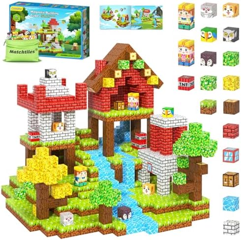 Magnetic Blocks with Forest Animals Toys, Build Mine Magnet World Set, Magnetic Tiles Building for Boys & Girls Age 4-8 5-7, STEM Montessori Sensory Toys for 3+ Toddlers Kids Gifts