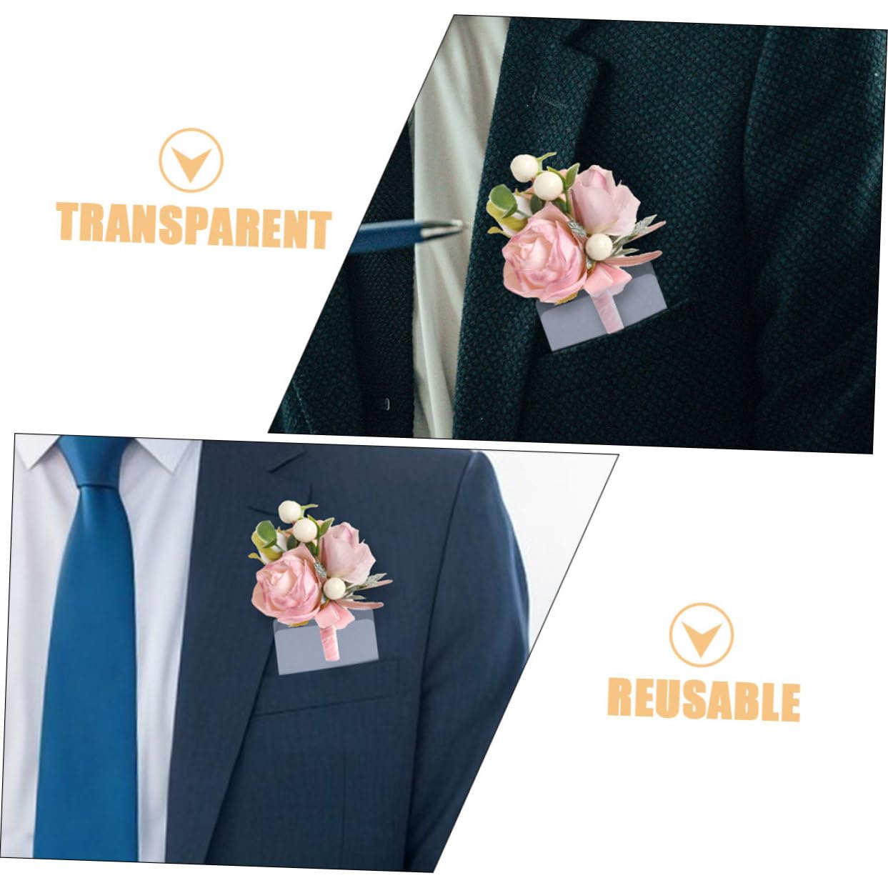 100 Stück Transparente Boutonnière Halter aus Pvc für Anzug und Sakko | Knopflochhalter aus Kunststoff, Quadratische Form, Wiederverwendbar und Wasserfest, für Blumen und Einstecktuch